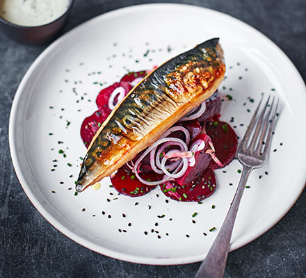 Chargrilled mackerel with sweet & sour beetroot
