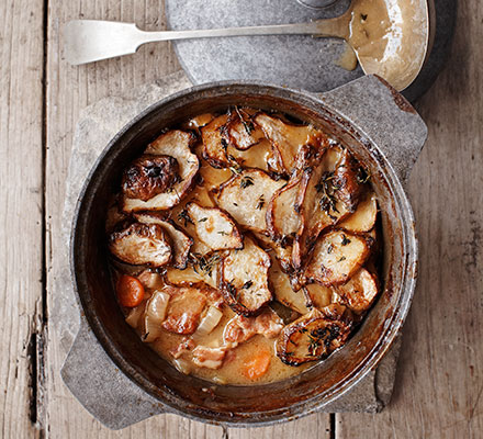 Pork, cider & artichoke stew