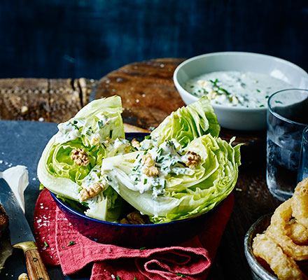 Iceberg wedge salad with blue cheese dressing