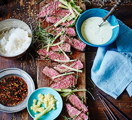Seared sirloin with Japanese dips