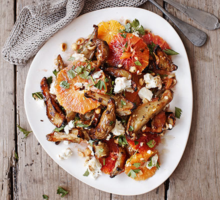 Warm artichoke, blood orange & feta salad