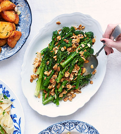 Purple sprouting broccoli with almonds