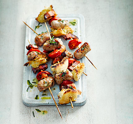 Sausage & pancetta skewers