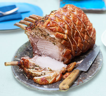 Roast rack of pork with wild garlic stuffing