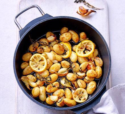 Garlic & lemon thyme poached potatoes