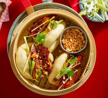 Sticky pork belly bao buns