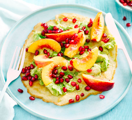 Almond crêpes with avocado & nectarines