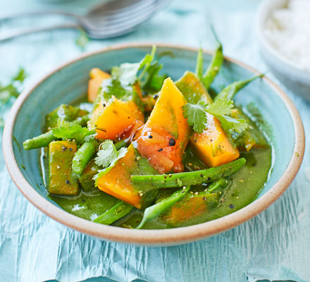 Green masala butternut squash curry