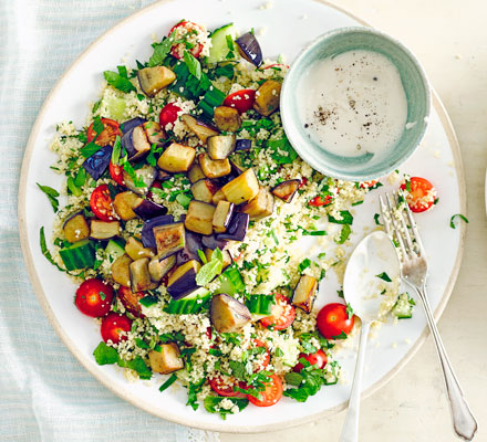 Grilled aubergine tabbouleh