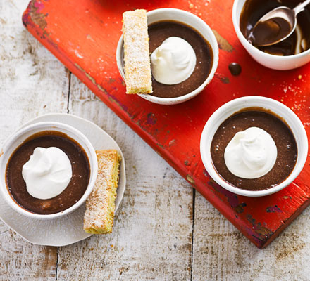 Milk chocolate pots with citrus shortbread