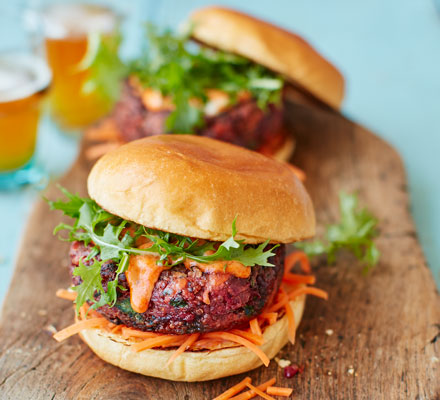 Ultimate veggie burger with pickled carrot slaw