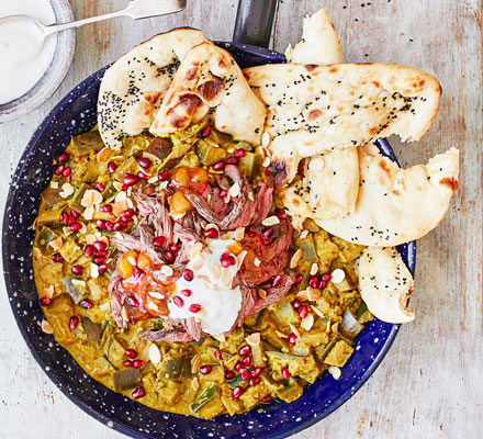 Curried aubergine with bavette