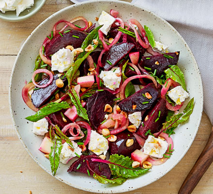 Salt-baked beetroot with feta & pickled onions