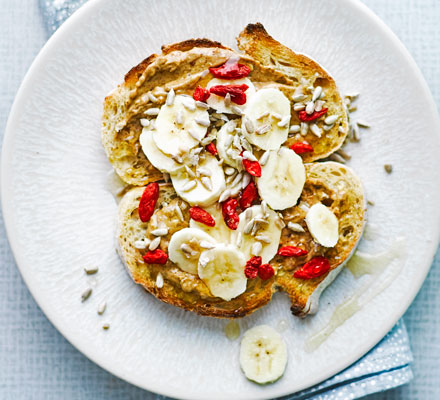 Almond butter, banana, goji berries & sunflower seed tartine