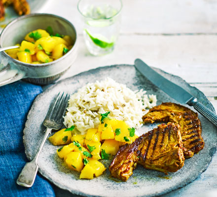 Spiced lamb chops with coconut rice & mango salsa