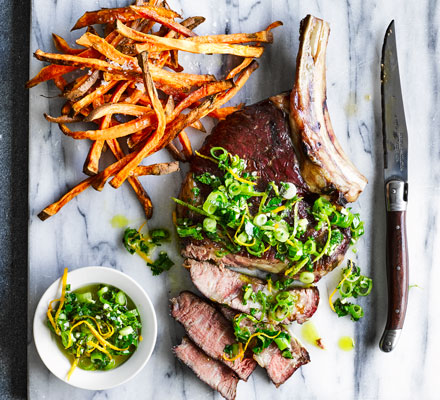 Low ‘n’ slow rib steak with Cuban mojo salsa