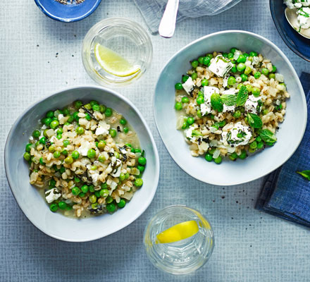 Pea & feta pearl barley stew