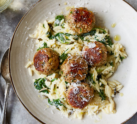 Pheasant meatballs with orzo