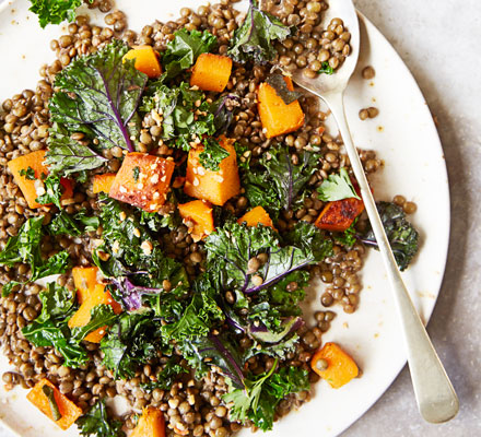 Puy lentils, squash & kale