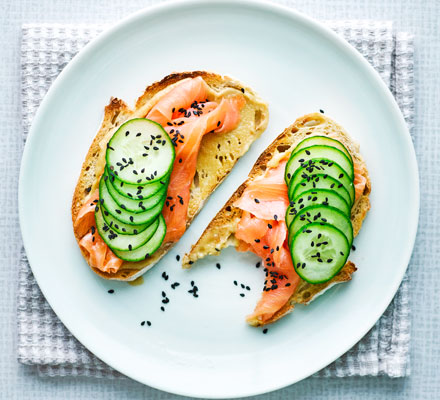 Smoked salmon, miso & sesame tartine