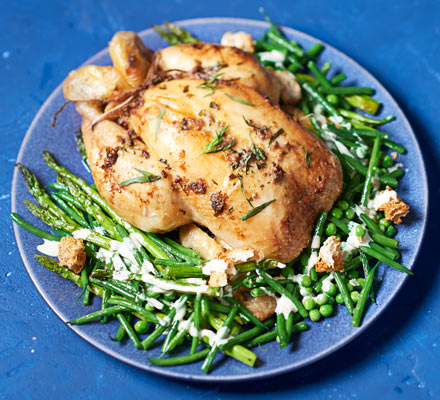 Roast chicken with Caesar vegetables