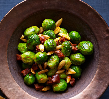 Chorizo & almond Brussels