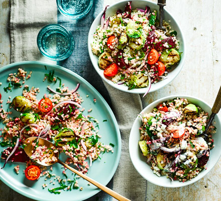 Charred Brussels, beetroot & bulgur salad