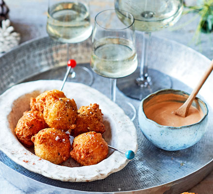 Crab fritters with cheat’s chilli & crab mayonnaise