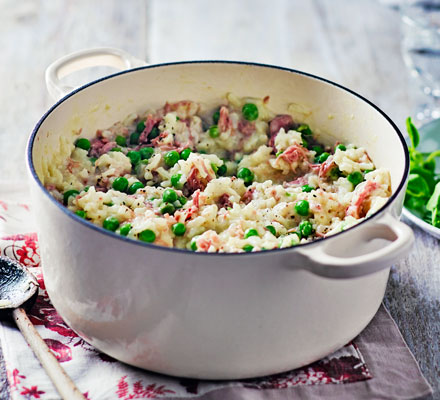 Cheese, ham & pea risotto