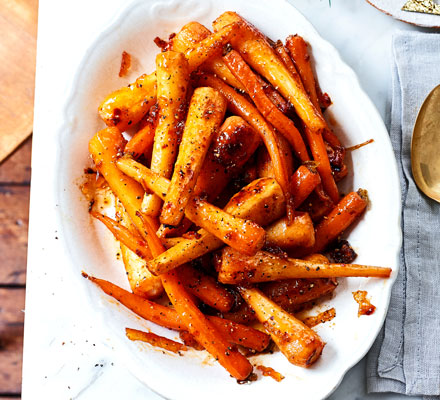 Harissa & marmalade roasted roots