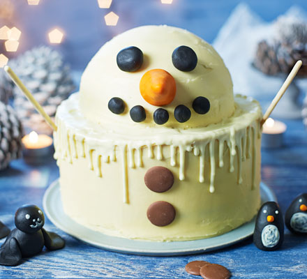 Malted milk melting snowman cake