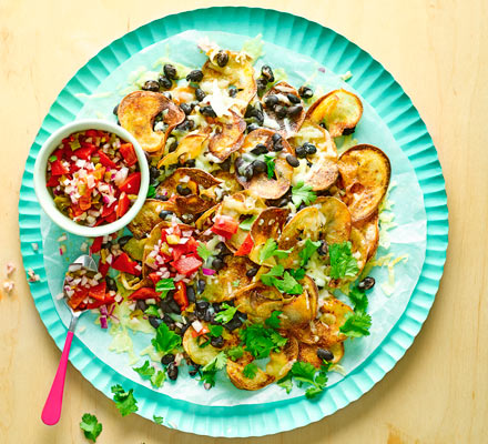 Black bean potato nachos