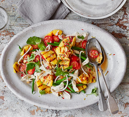 Griddled pineapple & chicken salad with nam jim dressing