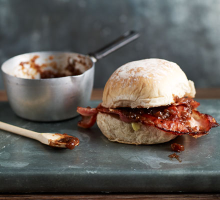 Bacon milk rolls with homemade brown sauce