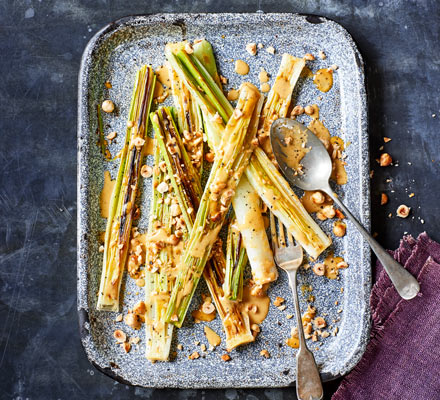 Charred leeks with anchovy dressing