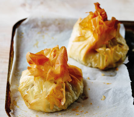 Chicken, mozzarella & pesto filo parcels