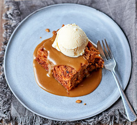 Sticky toffee parsnip pudding