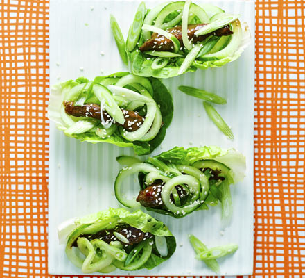 Cheat’s duck, hoisin and cucumber lettuce cups