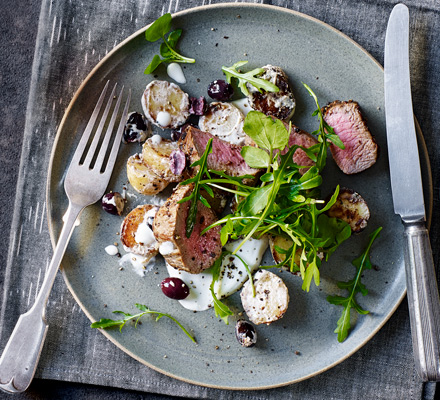 Lamb with warm potato & olive salad