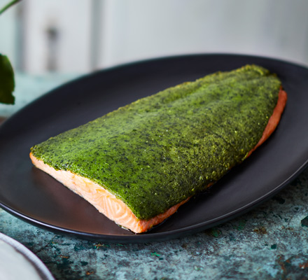 Wild-garlic crusted salmon