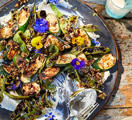 Charred courgettes, runner beans & ricotta