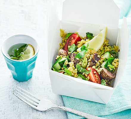 Curried pork bulgur salad