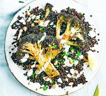 Roasted broccoli, Puy lentils & tahini yogurt