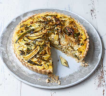Jersey Royals, courgette & goat’s cheese tart