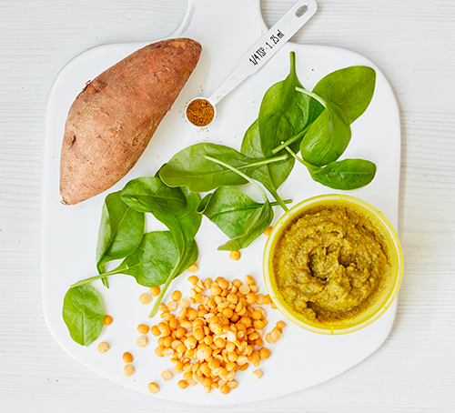 Weaning recipe: Spinach, sweet potato & yellow split pea purée