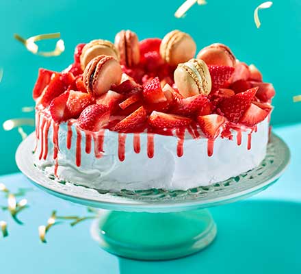 Angel cake with meringue icing & strawberry ganache