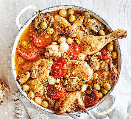 Chicken Provençal with olives & artichokes