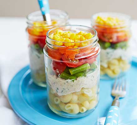 Layered rainbow salad pots