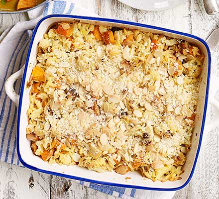 Cauliflower, squash & orzo gratin