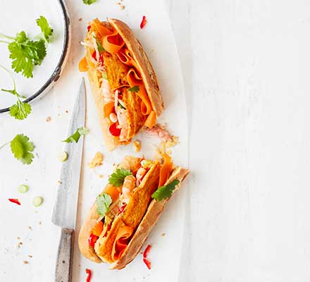 Prawn & beansprout omelette baguette